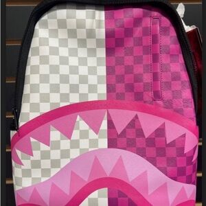 Sprayground Pink and Gray Checkered Backpack
